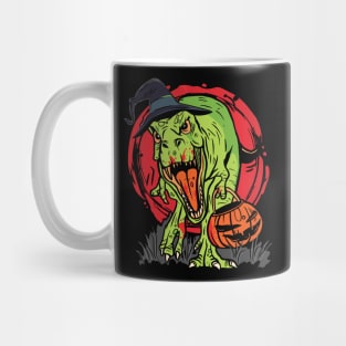 Trick-or-Treating Dinosaur with Jack-O-Lantern Graphic Mug